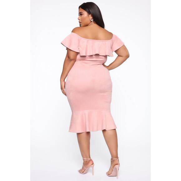 Fashion Nova Suede Ruffle Dress Dusty Pink Off Shoulder Mermaid Curvy Size 3X - Picture 9 of 11
